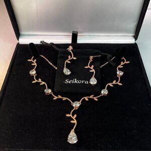 Necklace and Earring Zirconia Rose Gold Art Party Formal Wedding Jewelry set